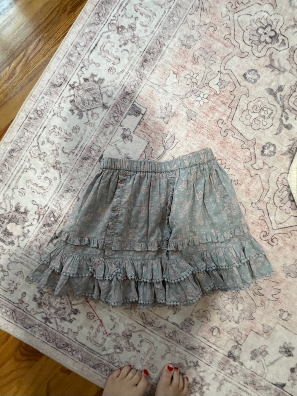 Love shack fancy Jules Ruffled Floral Mini Skirt - Dusty Blue